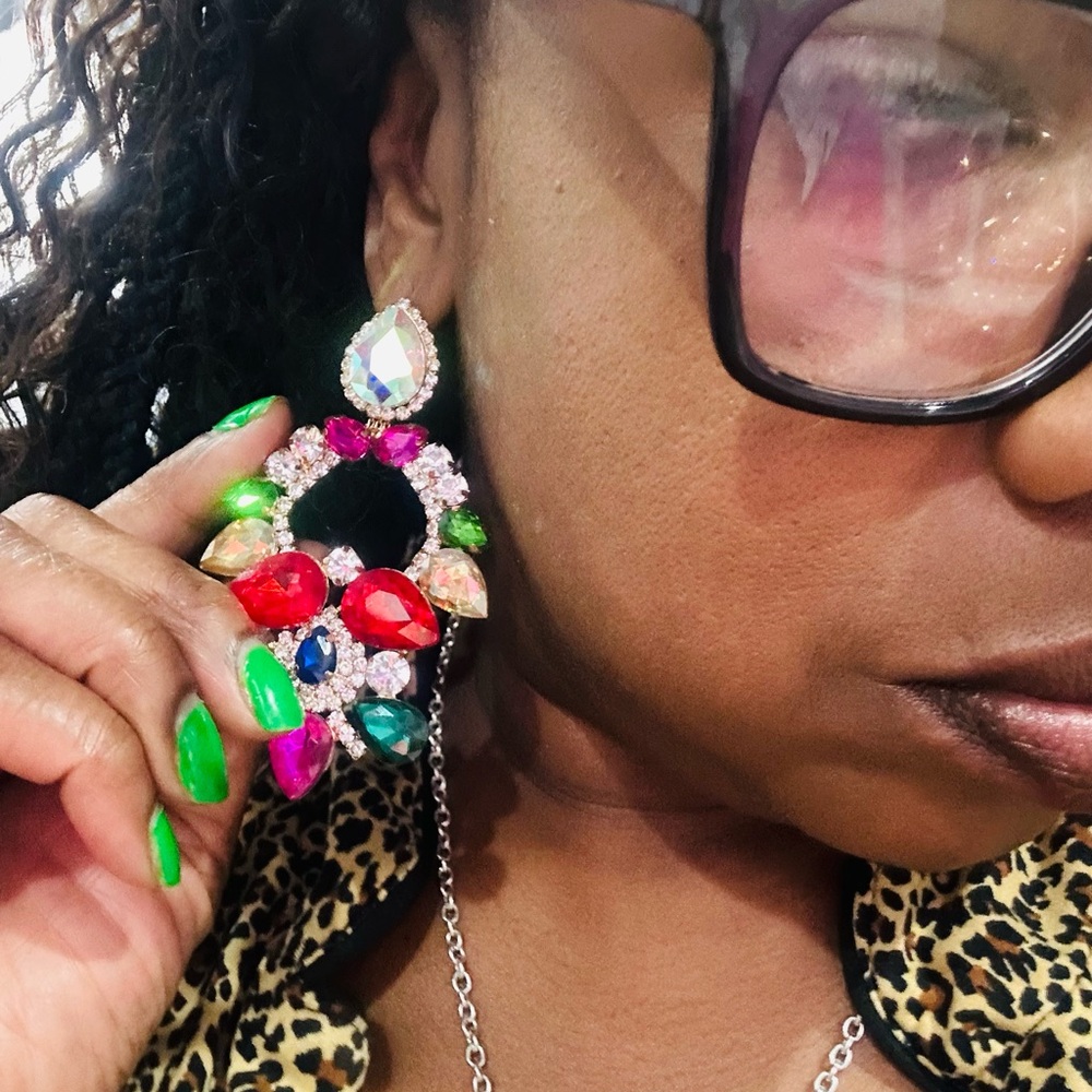 Multicolor Crystal Statement Earrings - image 4